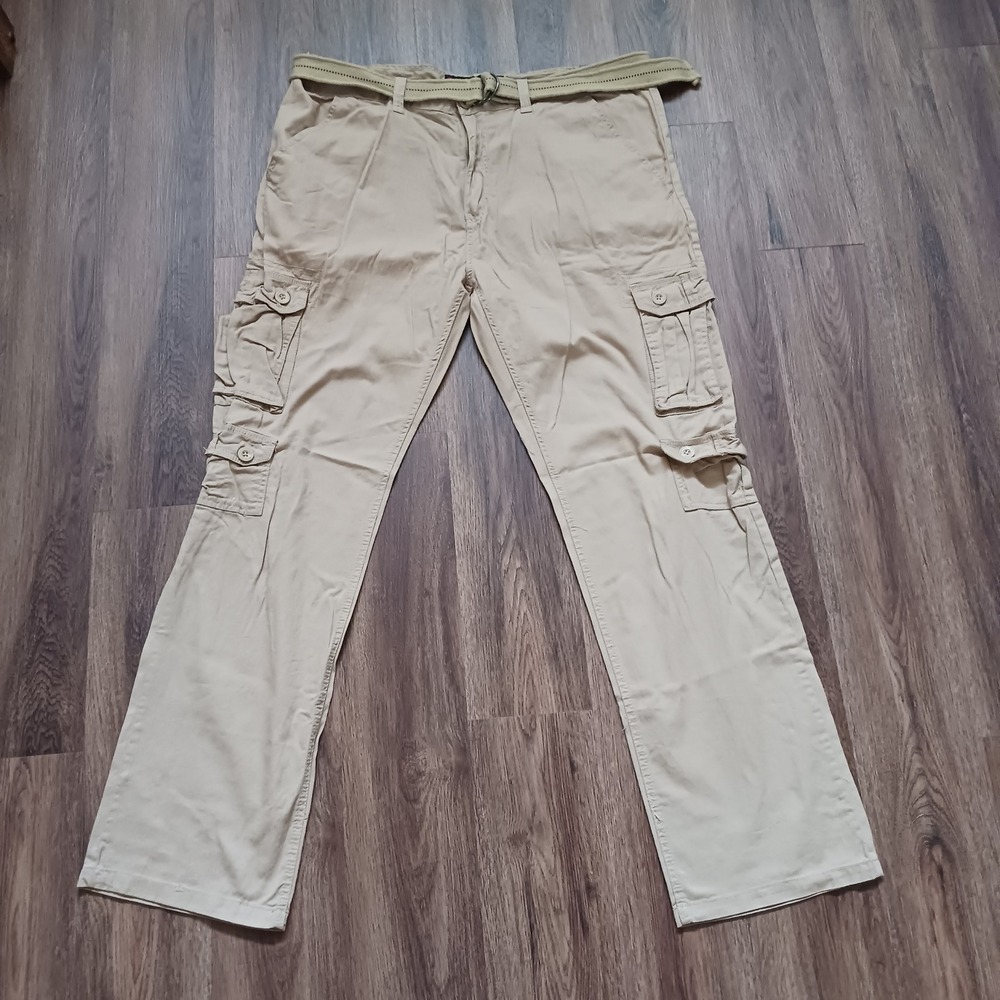 Southpole Mens Cargo Pants Khaki Tan Cotton Twill W40 L34 Belt Y2K Streetwear